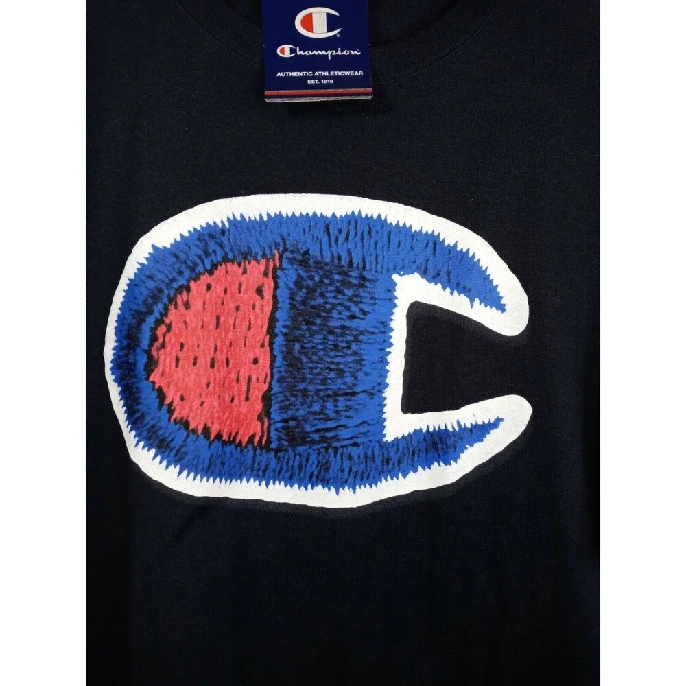 Champion Big C Center Logo Crew neck T-shirt Navy Blue Large NWT - Picture 2 of 5